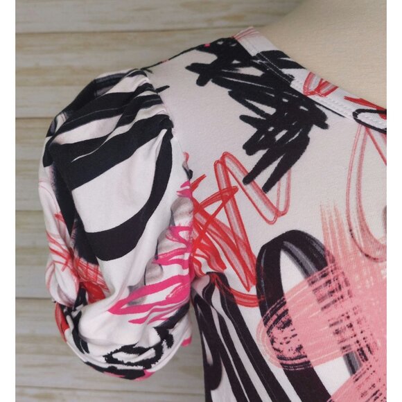 Karl Lagerfeld Paris Women's XS Graphic Puff Sleeve T-Shirt Red & Black Scribble - Picture 6 of 10